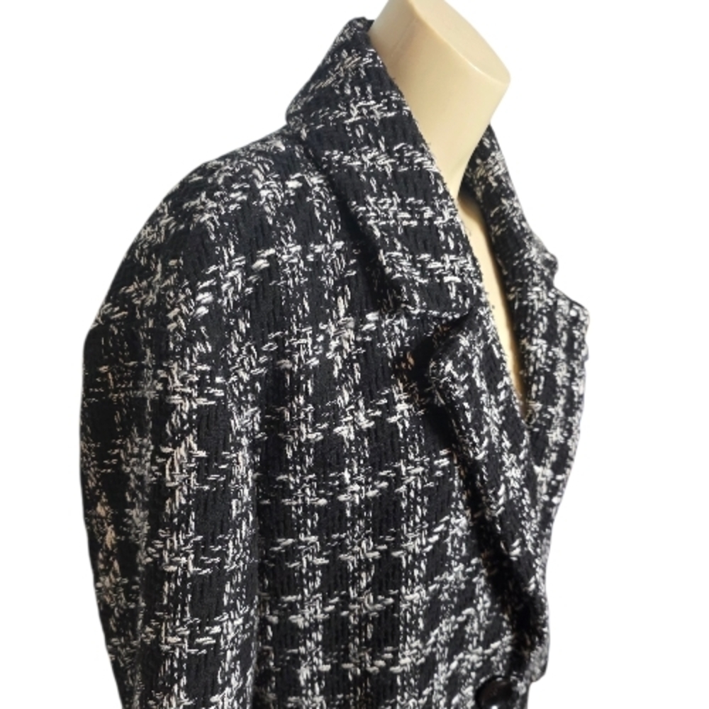 Vince Camuto Black and White Checkered Trench Coat - Picture 3 of 8